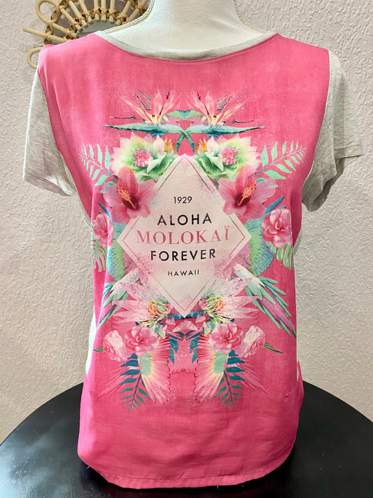 T-SHIRT imprimé bi-matière